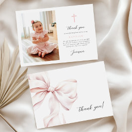 Flat Thank You Card Pink Bow With Photo Dankeskarte