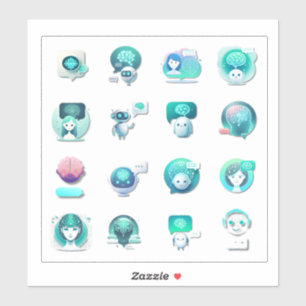 Flat Vector Collage of AI Assistent Illustrationen Aufkleber