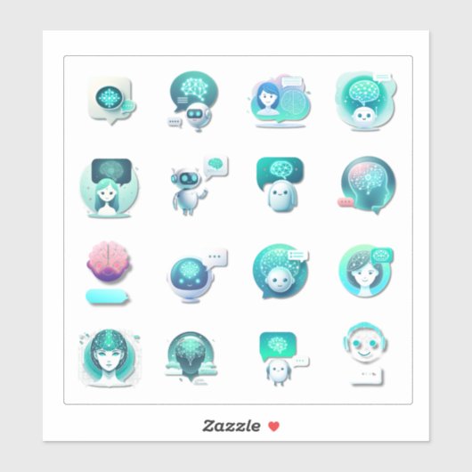 Flat Vector Collage of AI Assistent Illustrationen Aufkleber (Blatt)