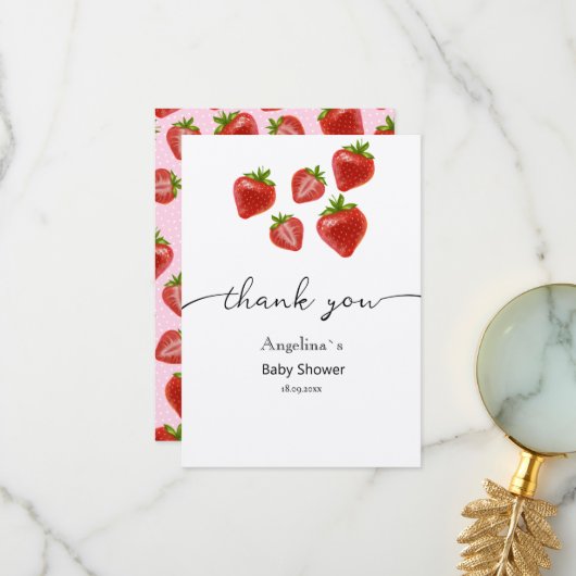 Flat Vielen Dank Baby Dusche Sweet Erdbeeren. Dankeskarte (Vorderseite/Rückseite Beispiel)