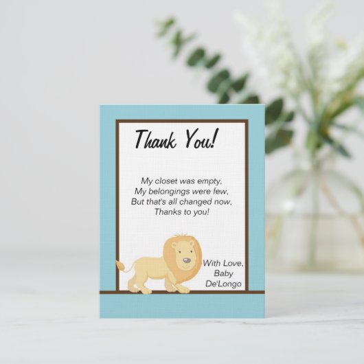 FLAT Vielen Dank, dass Sie Card Blue Jungle Lion Einladung (Stehend Vorderseite)