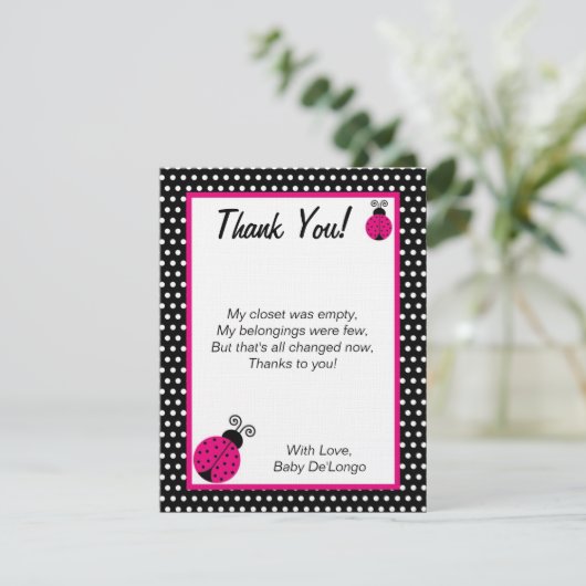 FLAT Vielen Dank Karte Black Spring Time Lady Bug (Stehend Vorderseite)