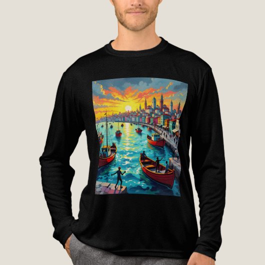 flat waves, crowds, boats, city Tri-Blend shirt (Vorderseite)
