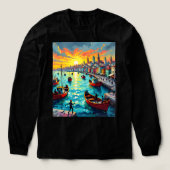 flat waves, crowds, boats, city Tri-Blend shirt (Design Vorderseite)
