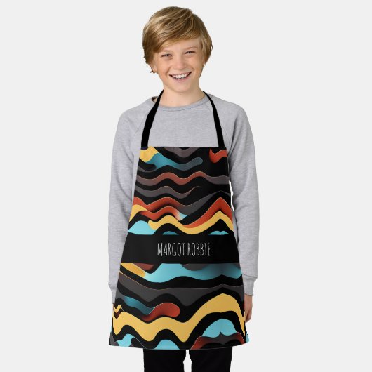 Flat Waves Yellow Blue Retro Geometric Muster Schürze (Getragen)