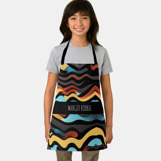 Flat Waves Yellow Blue Retro Geometric Muster Schürze (Insitu)