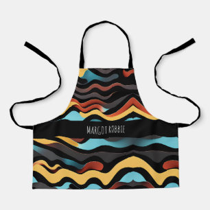 Flat Waves Yellow Blue Retro Geometric Muster Schürze