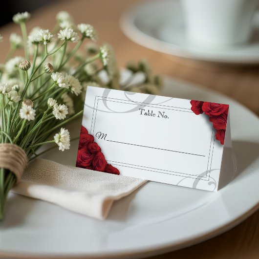Flat Wedding Platzkarte mit Rote Rosen