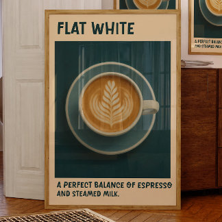 Flat White Coffee Poster Retro Latte Art Print