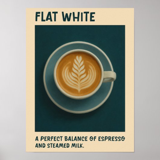 Flat White Coffee Poster Retro Latte Art Print (Vorne)