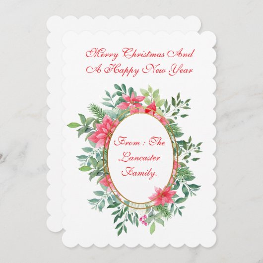 Flat Xmas Botanische Personalisierte Karte (Vorne/Hinten)