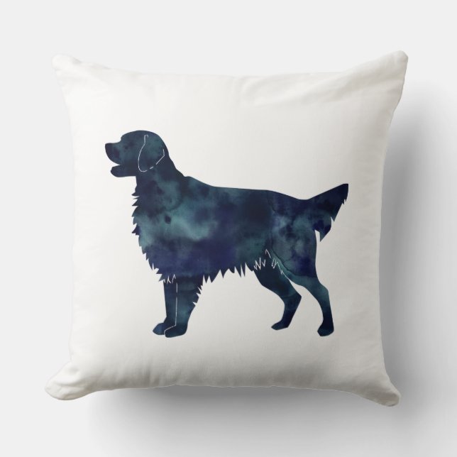 Flatbeschichtete Retriever Black Watercolor-Silhou Kissen (Vorderseite)