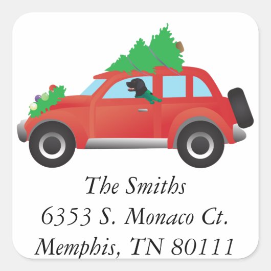 Flatbeschichteter Retriever Dog Driving Christmas  Quadratischer Aufkleber (Vorderseite)
