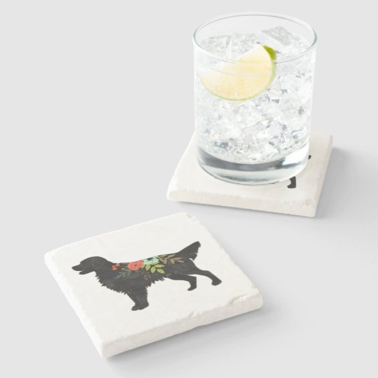 Flatbeschichteter Retriever Hunde Rasse Bohemisch  Steinuntersetzer (Seitenansicht)