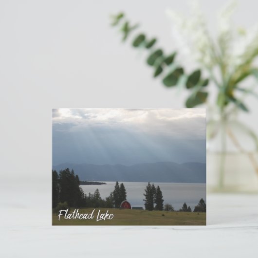 Flathead Lake Montana mit Bergen Baumbestand Postkarte (Stehend Vorderseite)
