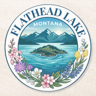 Flathead Lake Montana Runder Pappuntersetzer
