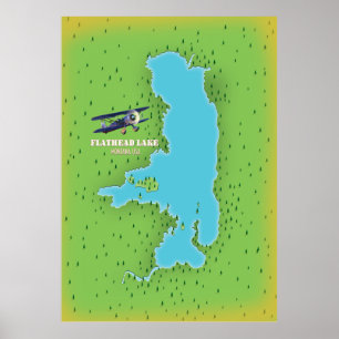 Flathead Lake Montana USA Karte Reiseplakat. Poster