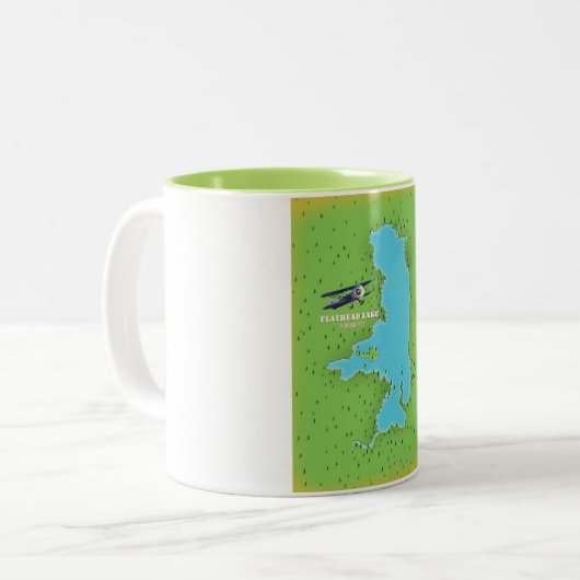 Flathead Lake Montana USA Karte Reiseplakat. Zweifarbige Tasse (Vorderseite Links)