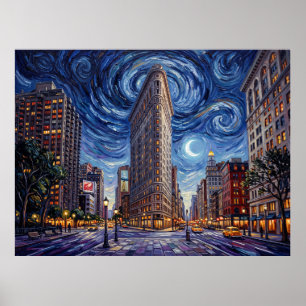 Flatiron Building New York unter dem Sternenhimmel Poster