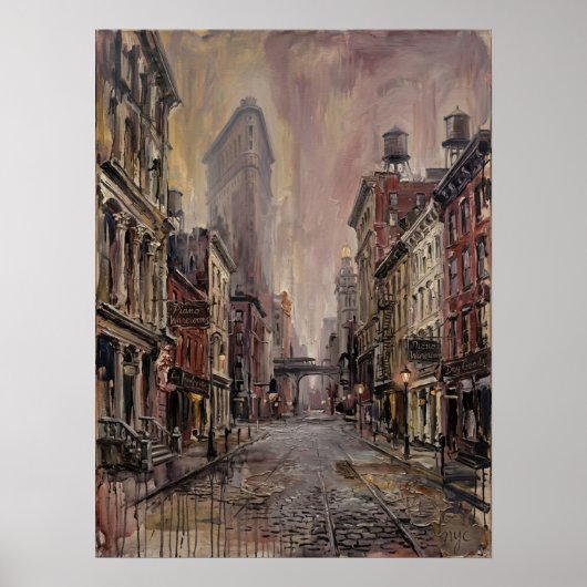 Flatiron District Straße mit Kopfsteinpflaster-Sch Poster (Vorne)