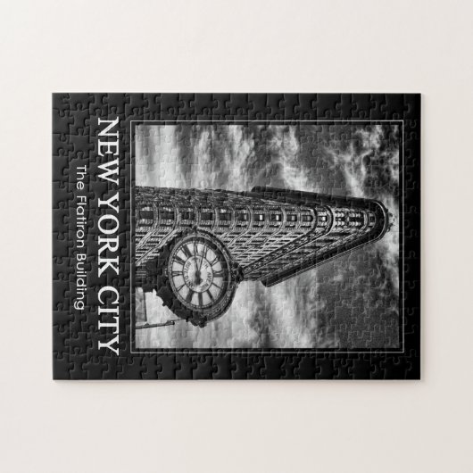 Flatiron Gebäude und Uhr in Schwarz und Weiß 1C Puzzle (Horizontal)
