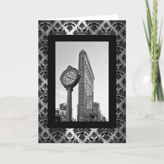Flatiron Gebäude und Uhr in Schwarz und Weiß 2 Karte