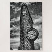 Flatiron Gebäude und Uhr in Schwarz und Weiß Puzzle (Vertikal)