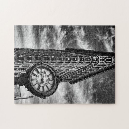 Flatiron Gebäude und Uhr in Schwarz und Weiß Puzzle (Horizontal)