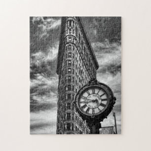 Flatiron Gebäude und Uhr in Schwarz und Weiß Puzzle
