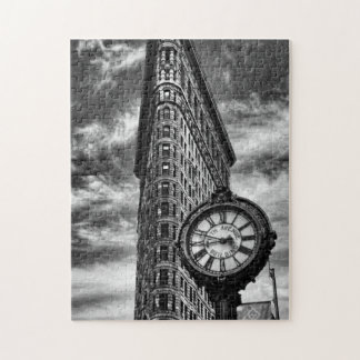 Flatiron Gebäude und Uhr in Schwarz und Weiß Puzzle