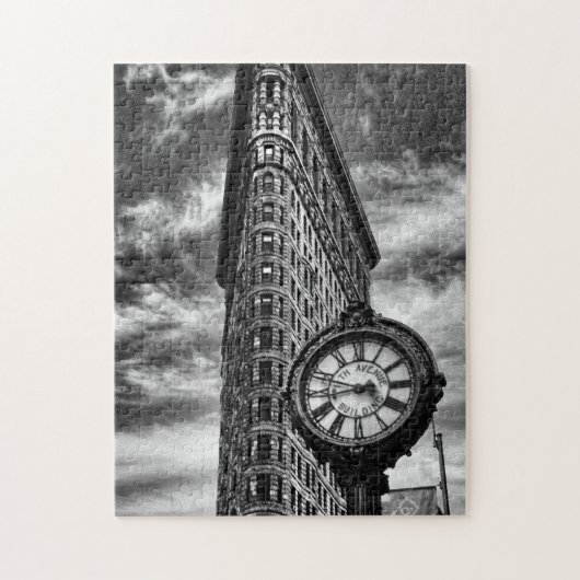 Flatiron Gebäude und Uhr in Schwarz und Weiß Puzzle (Vertikal)