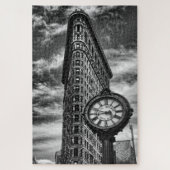 Flatiron Gebäude und Uhr in Schwarz und Weiß Puzzle (Vertikal)