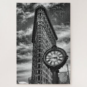 Flatiron Gebäude und Uhr in Schwarz und Weiß Puzzle