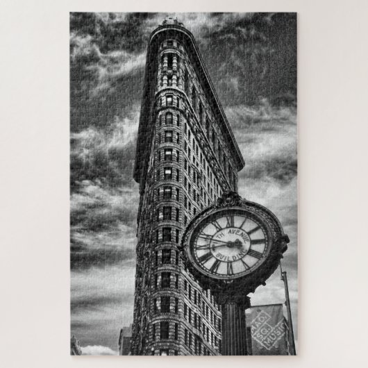 Flatiron Gebäude und Uhr in Schwarz und Weiß Puzzle (Vertikal)