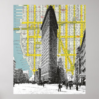 Flatiron Gebäude Vintage Sehenswürdigkeit NYC Map  Poster