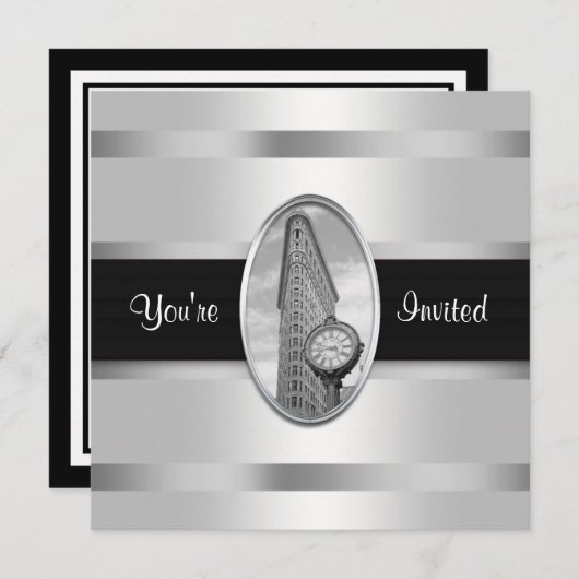Flatiron Gebäude White Silver BW Party Einladung (Vorne/Hinten)