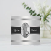 Flatiron Gebäude White Silver BW Party Einladung (Stehend Vorderseite)