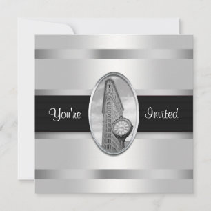 Flatiron Gebäude White Silver BW Party Einladung