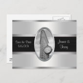 Flatiron Gebäude White Silver BW Save the Date Ankündigungspostkarte (Vorne/Hinten)