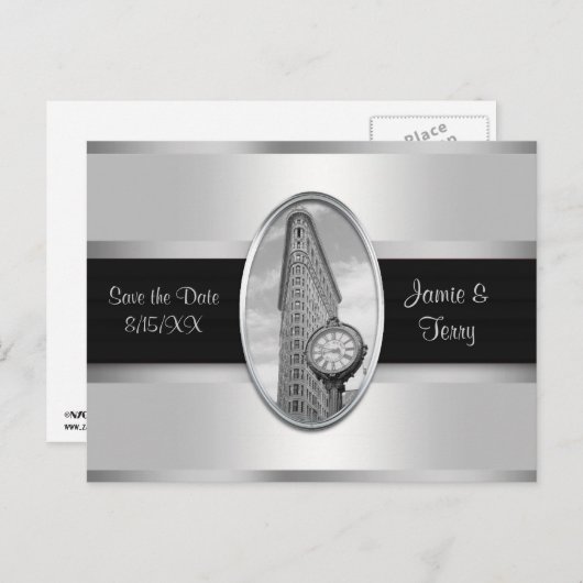 Flatiron Gebäude White Silver BW Save the Date Ankündigungspostkarte (Vorne/Hinten)