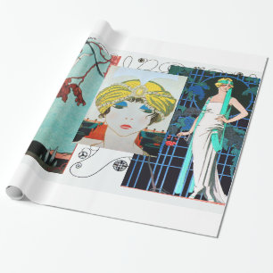 FLATTER VOGEL / NACHTROSE ART DECO SCHÖNHEIT MODE GESCHENKPAPIER
