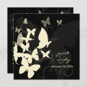 Flattern durch... Schmetterlinge, Sahne/Schwarz Einladung (Vorne/Hinten)
