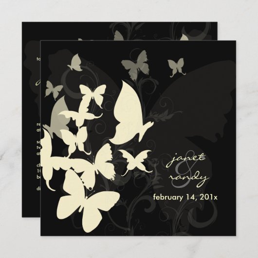 Flattern durch... Schmetterlinge, Sahne/Schwarz Einladung (Vorne/Hinten)