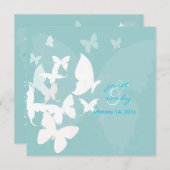 Flattern durch... Schmetterlinge weiß/blau Einladung (Vorne/Hinten)