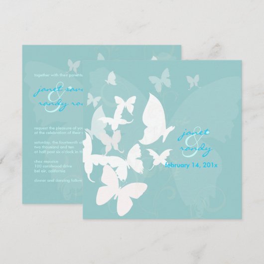 Flattern durch... Schmetterlinge weiß/blau Einladung (Vorne/Hinten)