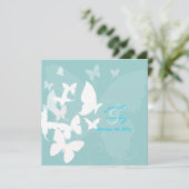 Flattern durch... Schmetterlinge weiß/blau Einladung (Stehend Vorderseite)