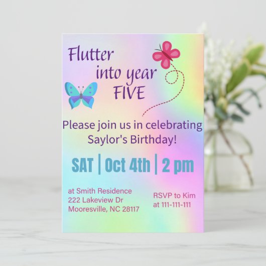 flattern in Jahr fünf Einladung (Stehend Vorderseite)