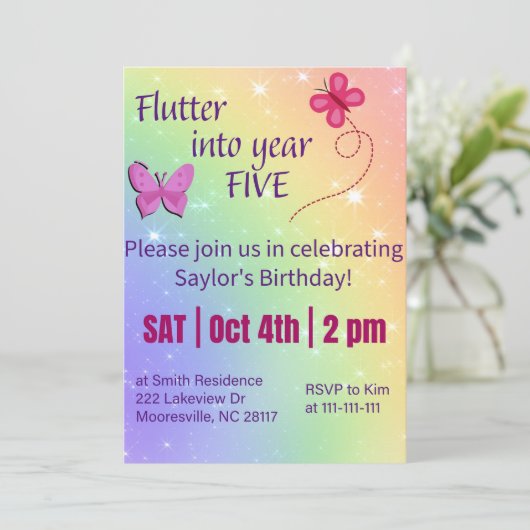flattern in Jahr fünf Einladung (Stehend Vorderseite)