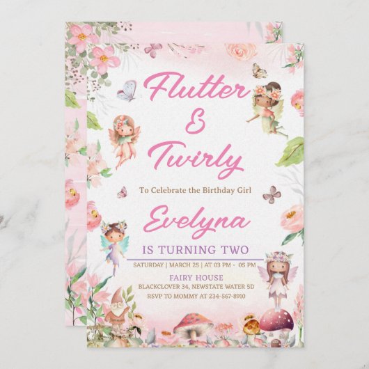 Flattern und schwindelerregendes Party zum Geburts Einladung (Vorne/Hinten)