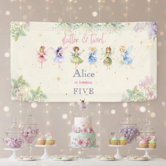 Flattern und wirbeln Fairy Garden Aquarell Geburts Banner